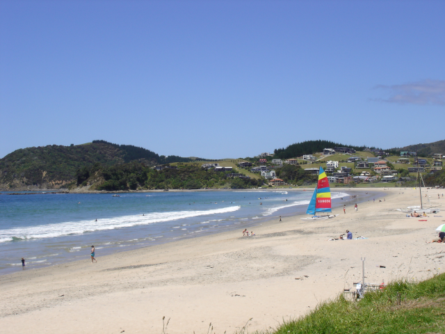 Typical summer's day at Langs White sandy and sunny Beach, Best beach in Northland, New Zealand, Langs Beach, Waipu